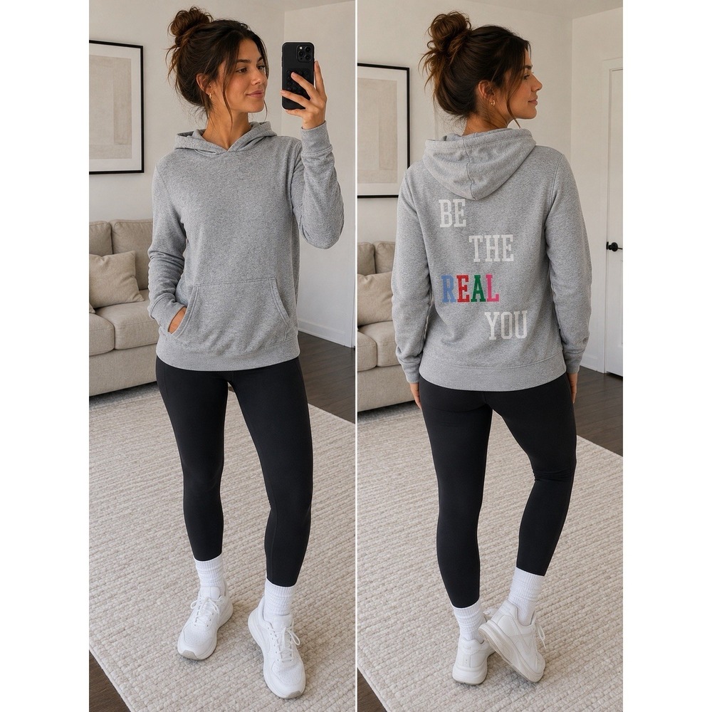 Aerie Be The Real You Graphic Hoodie Gray Oversized Cozy Core Athleisure Soft S